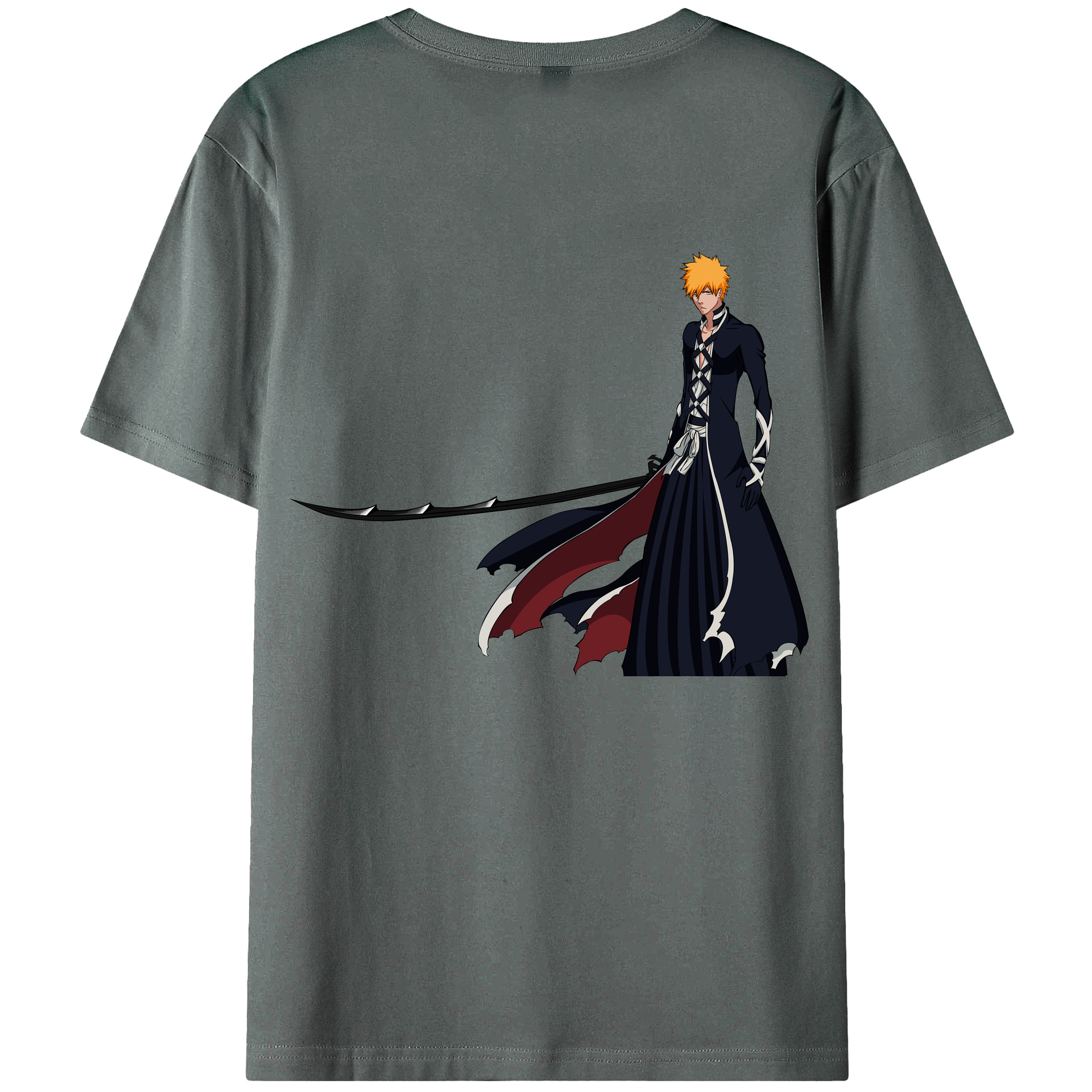 （画像用） ブリーチ 黒崎一護（くろさき いちご）BLEACH Kurosaki Ichigo 綿100％ メンズ半袖Tシャツ（バックプリント） 通気性